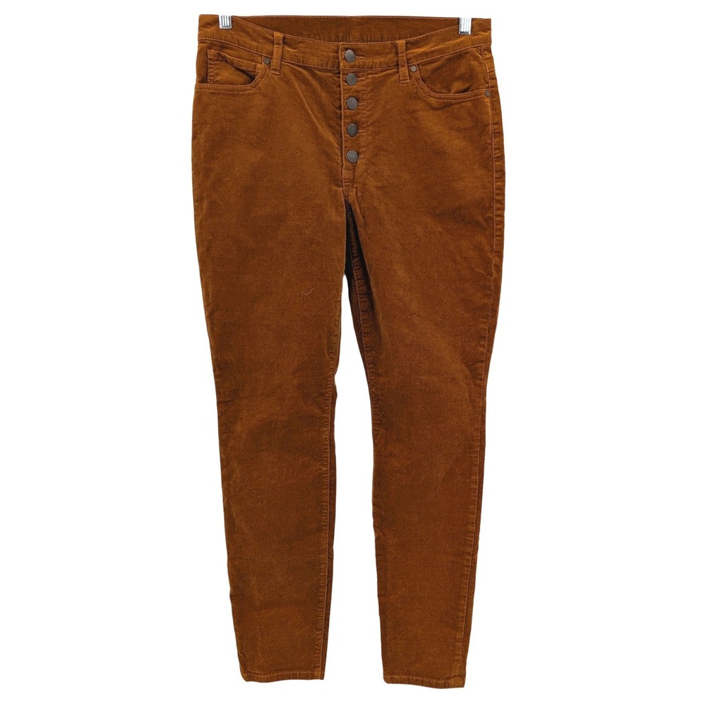 Cabi Corduroy Skinny Pants Rust Brown High Rise Button Fly Stretch Size 12